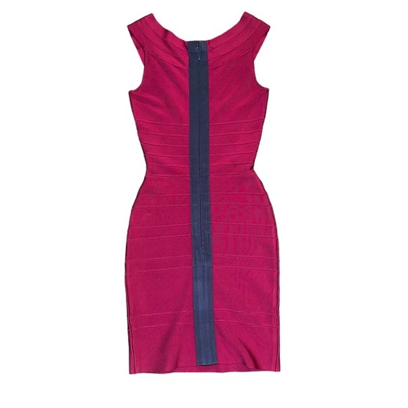 Herve Leger v neck cross cross detail red midi bandage dress w/ zipper & clasp - Picture 6 of 11